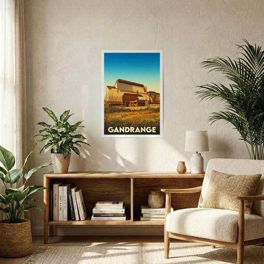 Affiche souvenir de la ville de Gandrange avec une illustration stylisée.