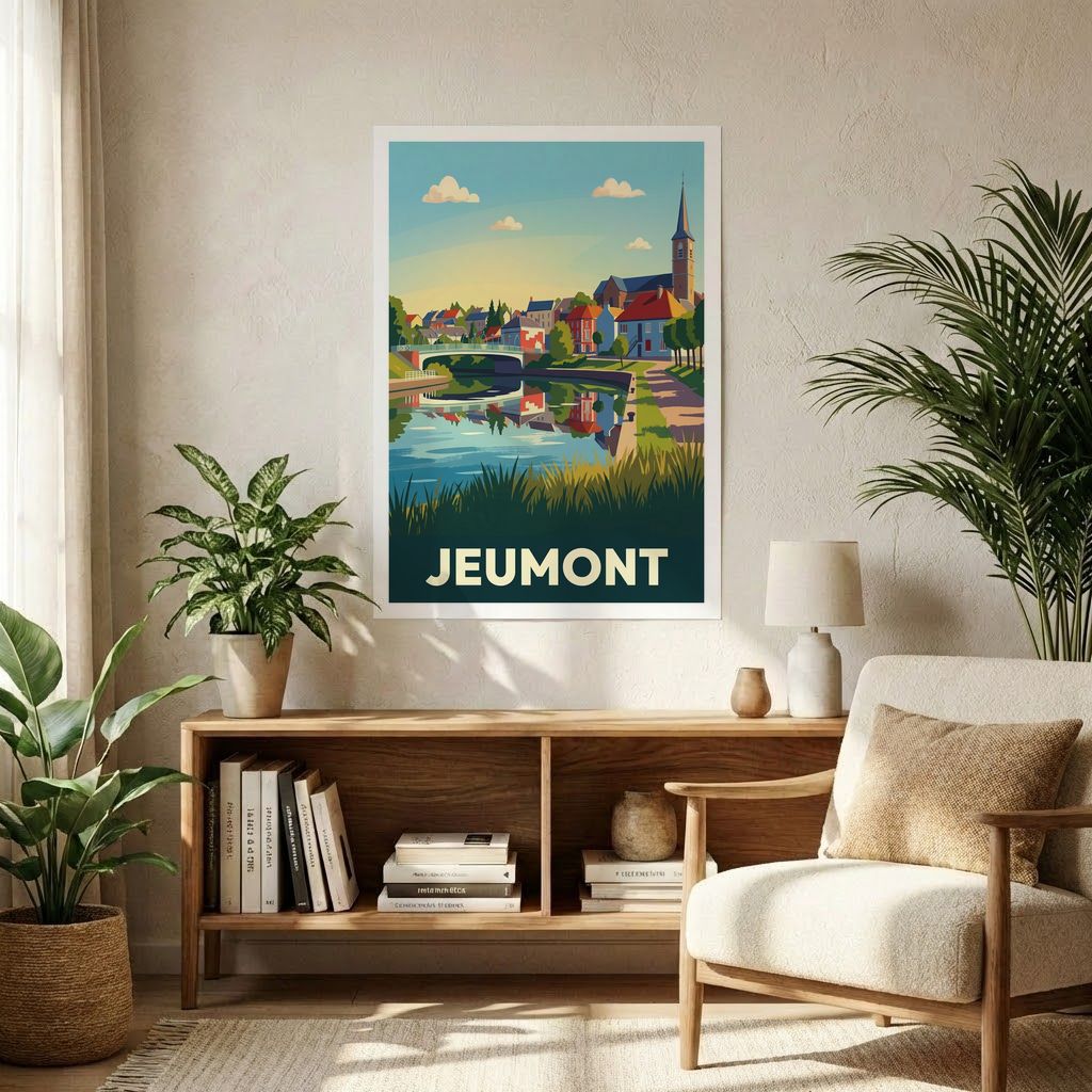 Affiche souvenir de la ville de Jeumont avec une illustration stylisée.