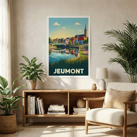 Affiche souvenir de la ville de Jeumont avec une illustration stylisée.