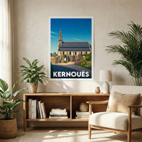Affiche souvenir de la ville de Kernouës avec une illustration stylisée.