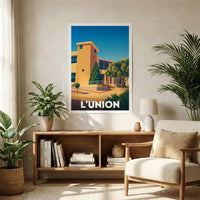 Affiche souvenir de la ville de L'Union avec une illustration stylisée.