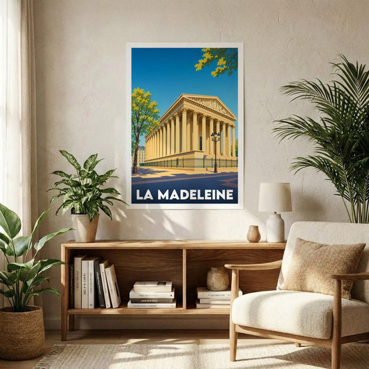 Affiche souvenir de la ville de La Madeleine avec une illustration stylisée de son monument emblématique.