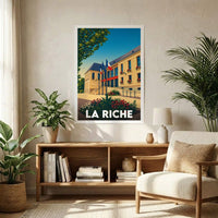 Affiche souvenir de la ville de La Riche avec une illustration stylisée de son hôtel de ville.