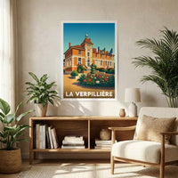Affiche souvenir de la ville de La Verpillière avec une illustration stylisée de son hôtel de ville.