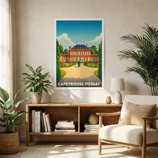 Affiche souvenir de la ville de Lapeyrouse-Fossat avec une illustration stylisée de son château.