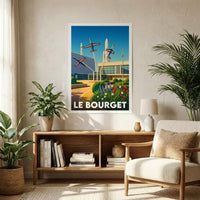 Affiche souvenir de la ville de Le Bourget avec une illustration stylisée.