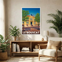 Affiche souvenir de la ville de Le Bouscat avec une illustration stylisée de sa mairie.