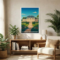 Affiche souvenir de la ville de Le Chesnay-Rocquencourt avec une illustration stylisée d'un château et de ses jardins.