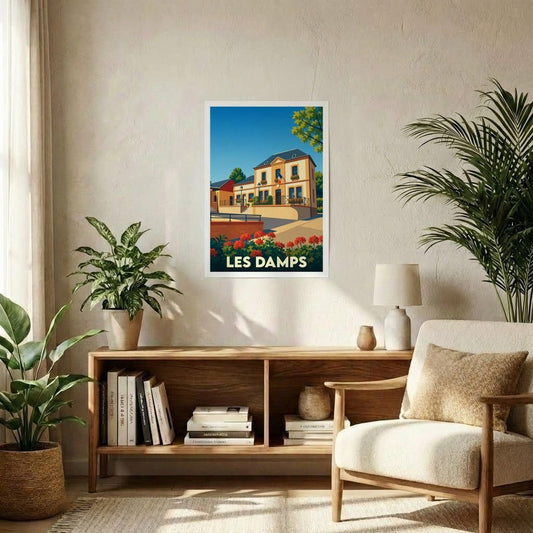 Affiche souvenir de la ville de Les Damps avec une illustration stylisée.