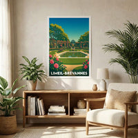 Affiche souvenir de la ville de Limeil-Brévannes avec une illustration stylisée d'un parc fleuri.