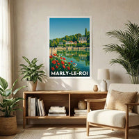 Affiche souvenir de la ville de Marly-le-Roi avec une illustration stylisée.