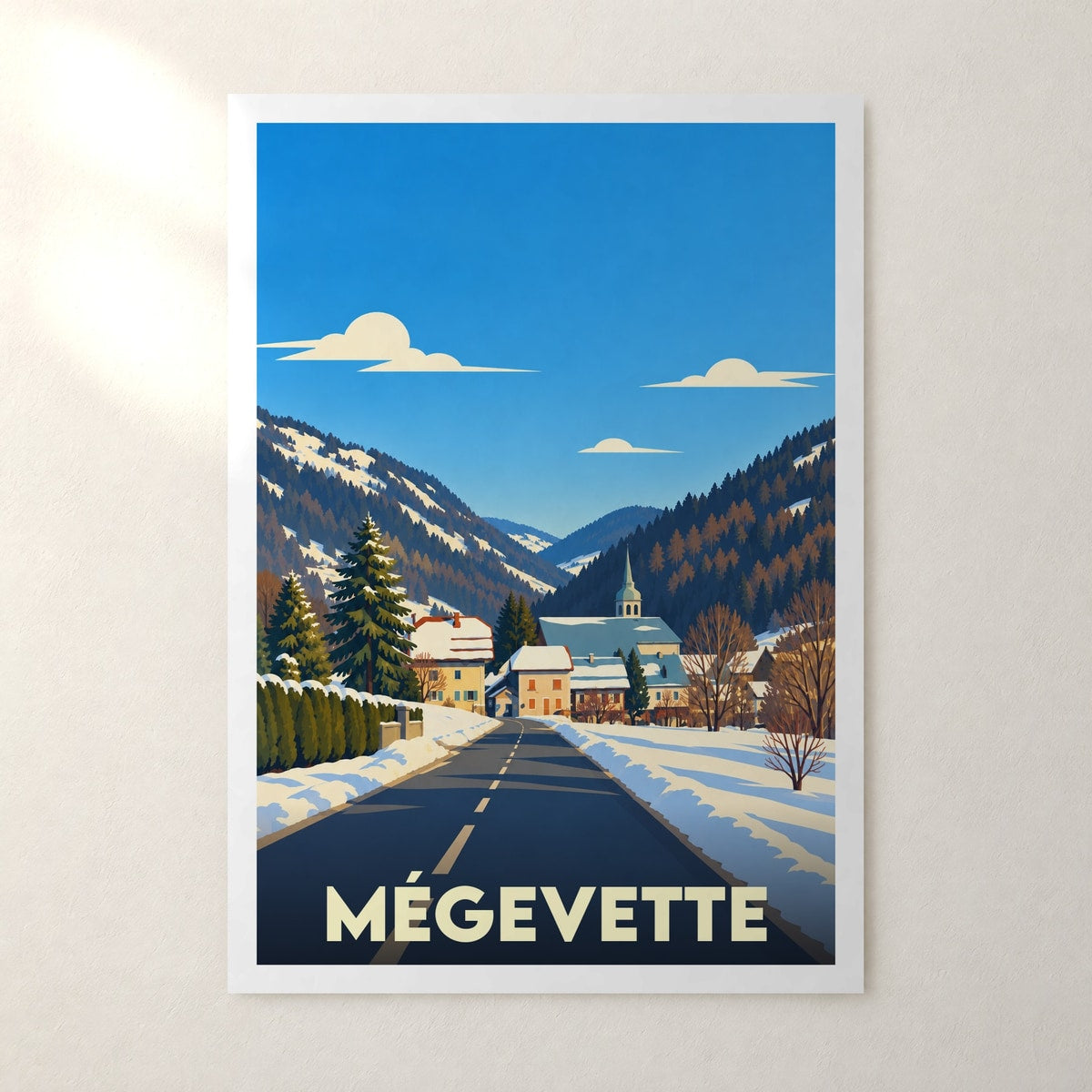Affiche Mégevette – sans cadre, accrochée au mur