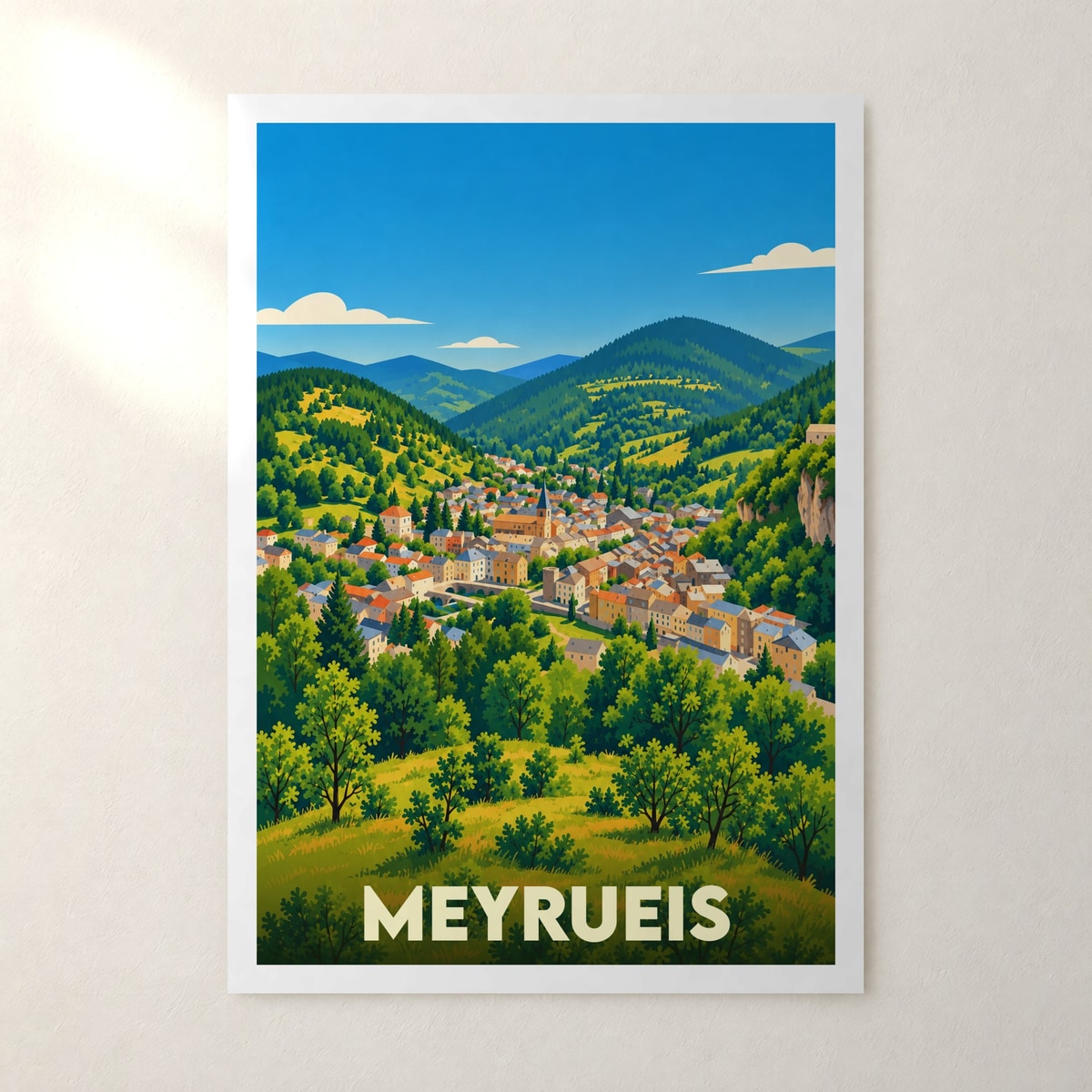 Affiche Meyrueis – sans cadre, accrochée au mur