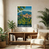 Affiche souvenir de la ville de Molières-Cavaillac avec une illustration stylisée.