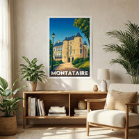 Affiche souvenir de la ville de Montataire avec une illustration stylisée de son château.
