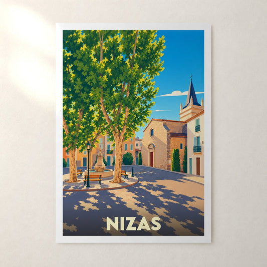 Affiche Nizas (Hérault) – sans cadre, accrochée au mur