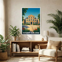 Affiche souvenir de la ville de Nogent-sur-Oise avec une illustration stylisée de son hôtel de ville.