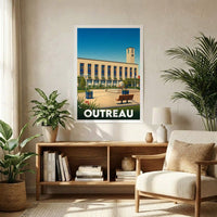 Affiche souvenir de la ville d’Outreau avec une illustration stylisée.