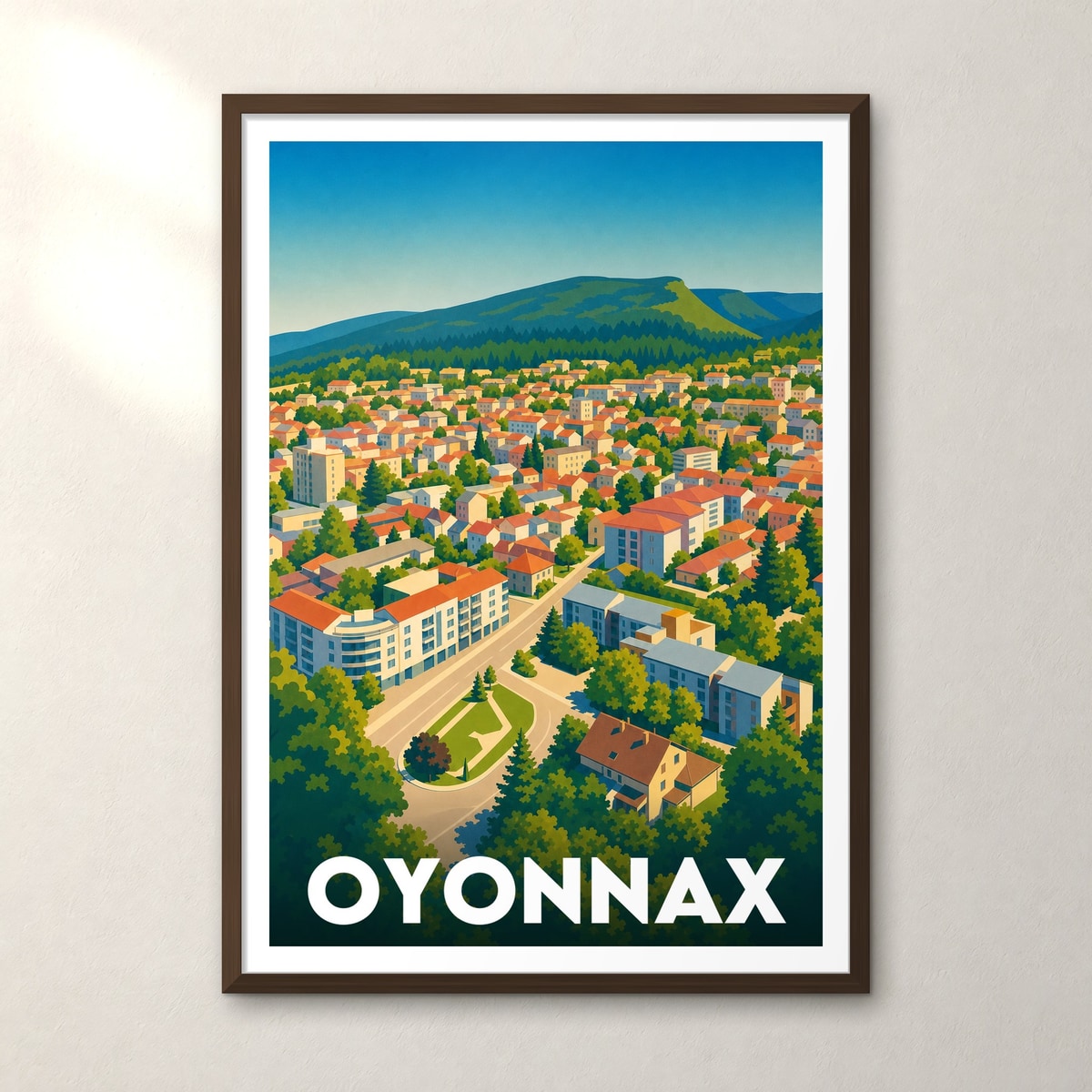 Affiche Oyonnax – cadre bois, accrochée au mur