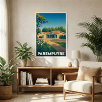 Affiche souvenir de la ville de Parempuyre avec une illustration stylisée et colorée.
