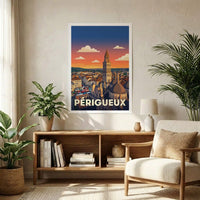 Affiche souvenir de la ville de Périgueux avec une illustration stylisée.