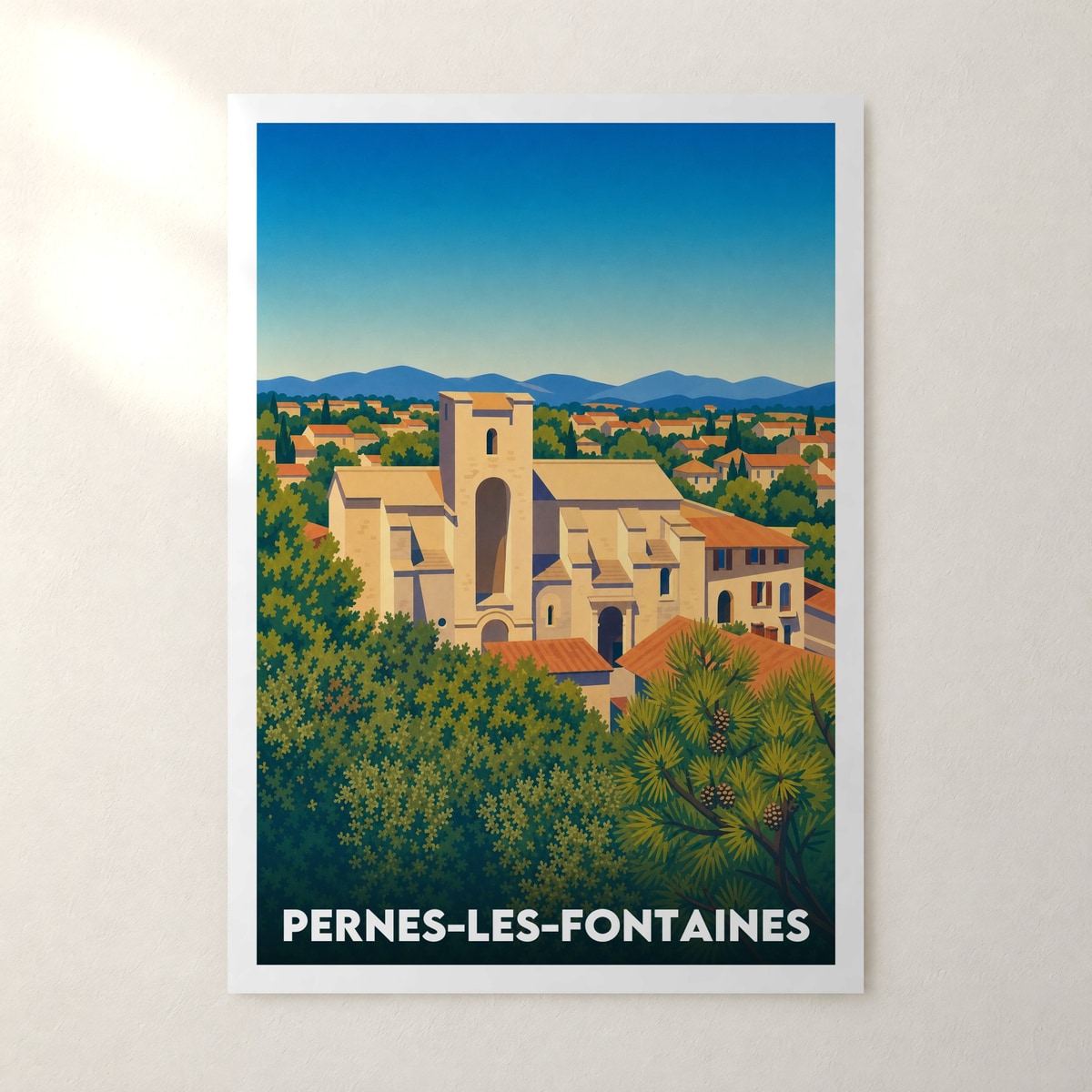 Affiche Pernes-les-Fontaines – sans cadre, accrochée au mur