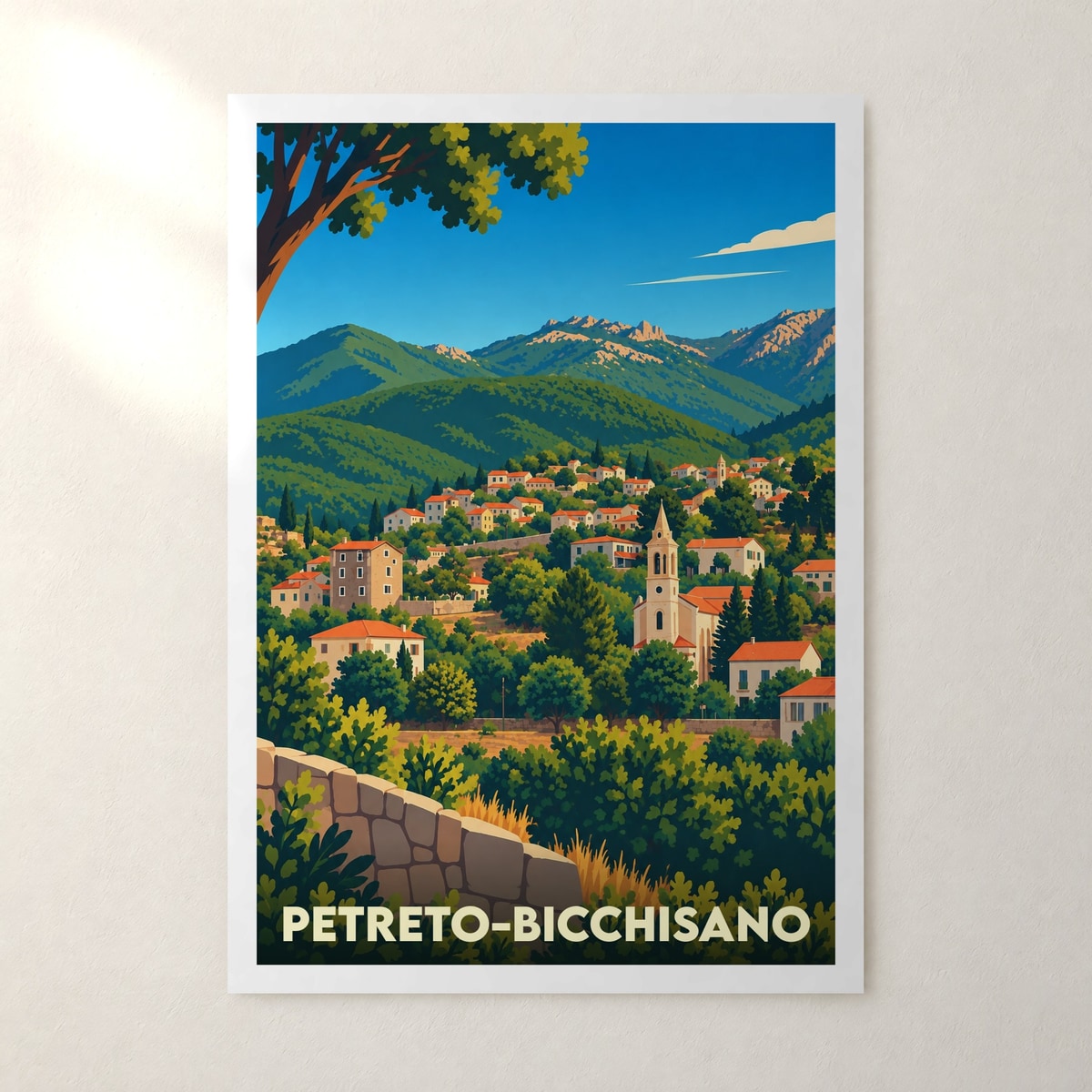 Affiche Petreto-Bicchisano – sans cadre, accrochée au mur