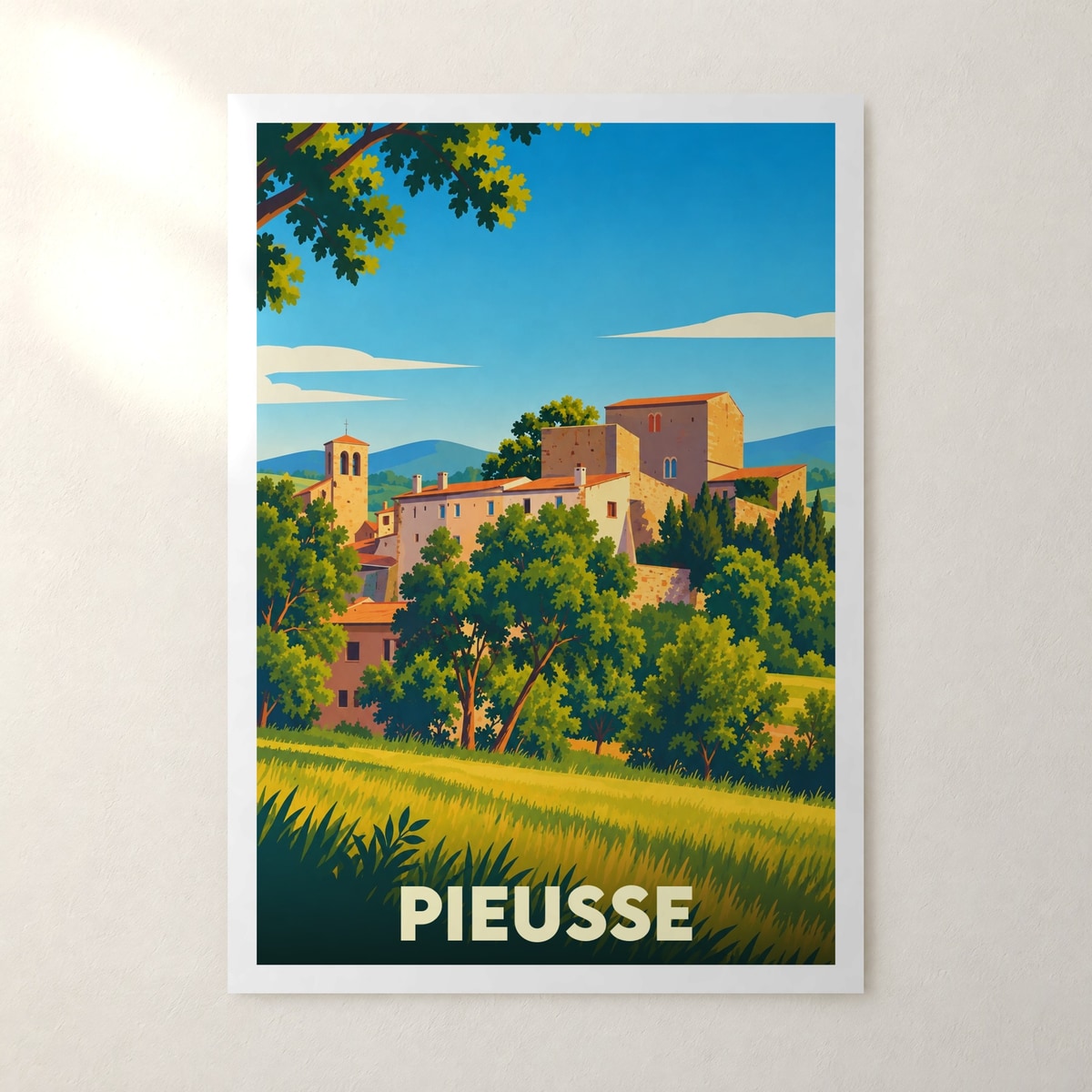 Affiche Pieusse – sans cadre, accrochée au mur