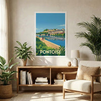 Affiche souvenir de la ville de Pontoise avec une illustration stylisée.