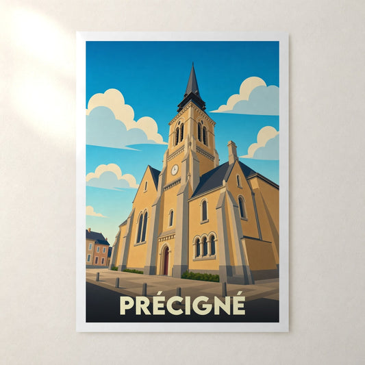 Affiche Précigné – sans cadre, accrochée au mur