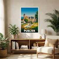 Affiche souvenir de la ville de Publier avec une illustration stylisée.