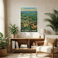 Affiche souvenir de la ville de Rillieux-la-Pape avec une illustration stylisée de son paysage urbain.