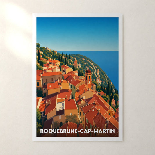 Affiche Roquebrune-Cap-Martin – sans cadre, accrochée au mur