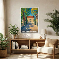 Affiche souvenir de la ville de Saint-Apollinaire avec une illustration stylisée représentant une demeure historique.