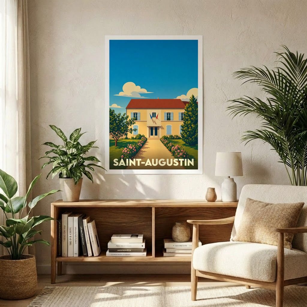 Affiche souvenir de la ville de Saint-Augustin avec une illustration stylisée.