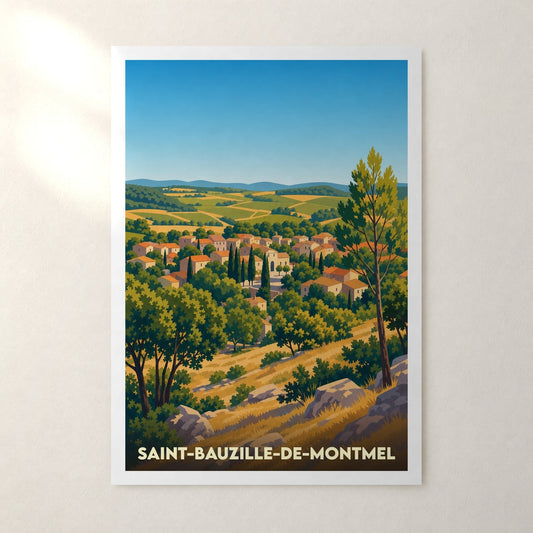 Affiche Saint-Bauzille-de-Montmel – sans cadre, accrochée au mur