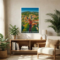 Affiche souvenir de la ville de Saint-Didier-au-Mont-d'Or avec une illustration colorée et stylisée de son paysage urbain.
