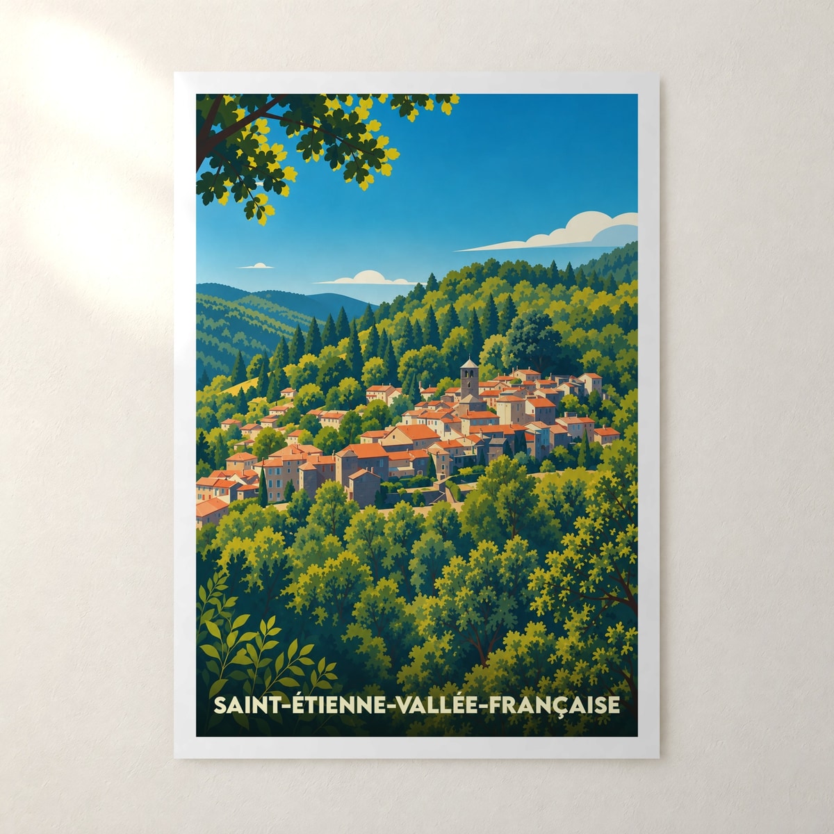 Affiche Saint-Étienne-Vallée-Française – sans cadre, accrochée au mur