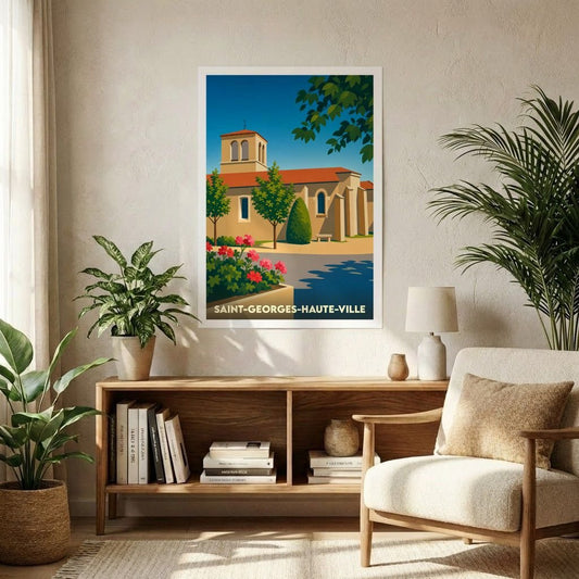 Affiche souvenir de la ville de Saint-Georges-Haute-Ville avec une illustration stylisée.