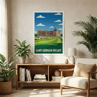 Affiche souvenir de la ville de Saint-Germain-en-Laye avec une illustration stylisée de son château.