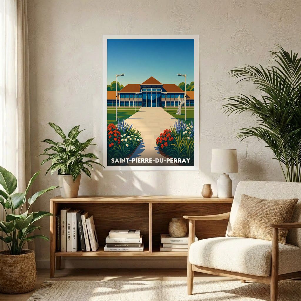 Affiche souvenir de la ville de Saint-Pierre-du-Perray avec une illustration stylisée.