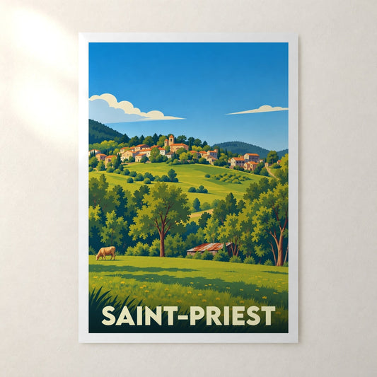Affiche Saint-Priest (Ardèche) – sans cadre, accrochée au mur