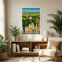 Affiche souvenir de la ville de Saint-Samson-de-la-Roque avec une illustration stylisée d’un phare sur une falaise.