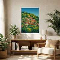 Affiche souvenir de la ville de Saint-Symphorien-de-Mahun avec une illustration colorée et stylisée.