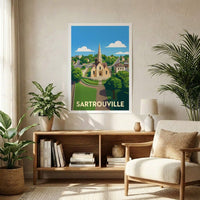 Affiche souvenir de la ville de Sartrouville avec une illustration stylisée de son paysage.