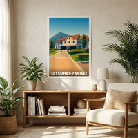 Affiche souvenir de la ville de Seyssinet-Pariset avec une illustration stylisée.