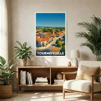 Affiche souvenir de la ville de Tournefeuille avec une illustration stylisée.