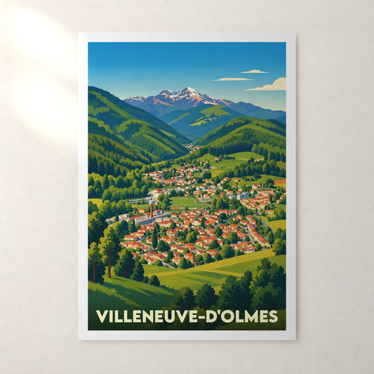 Affiche Villeneuve-d'Olmes – sans cadre, accrochée au mur