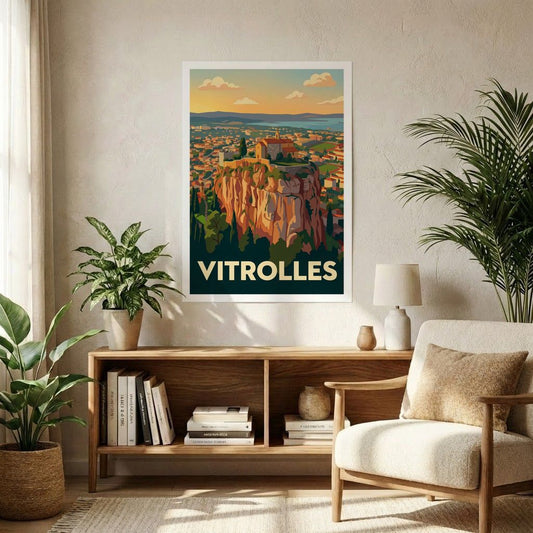 Affiche souvenir de la ville de Vitrolles avec une illustration stylisée.