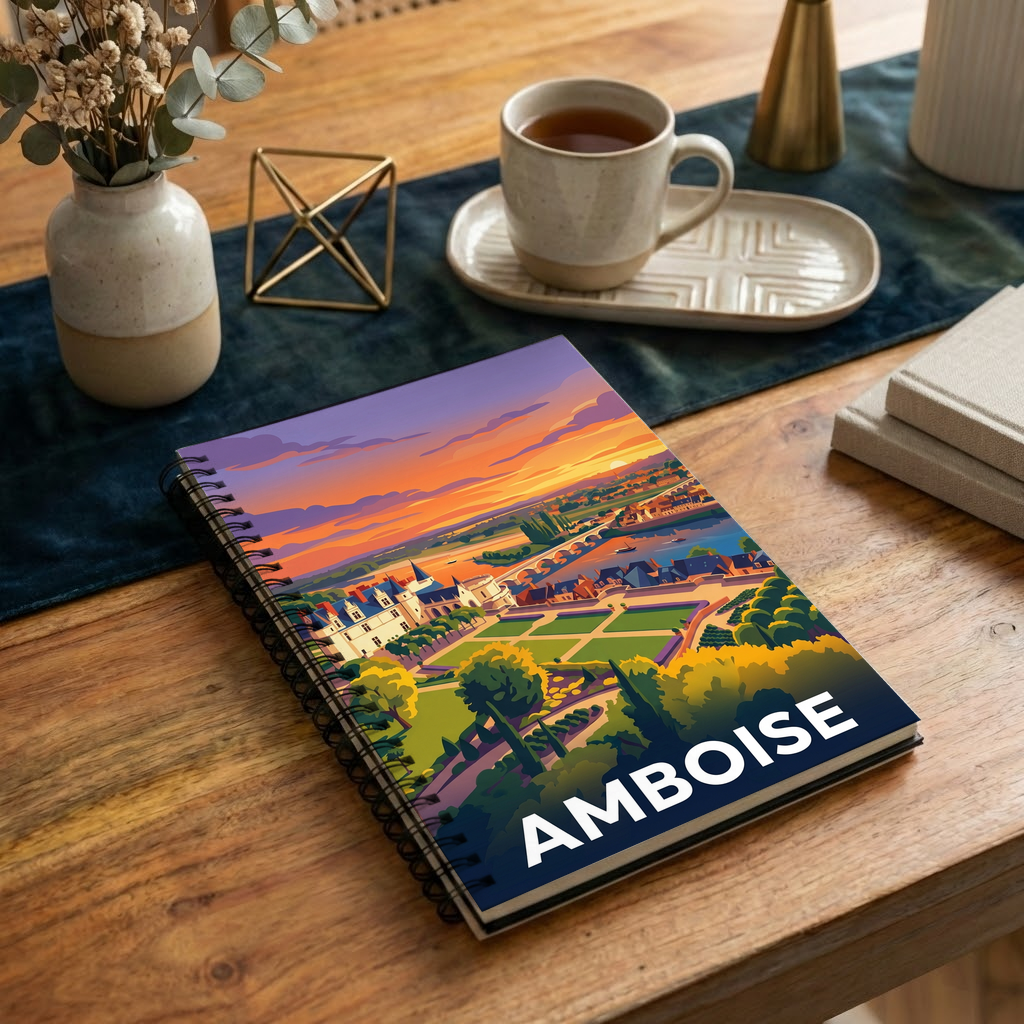 Carnet souvenir de la ville d'Amboise avec une illustration stylisée.